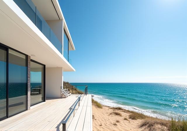 A modern beachfront villa in Brighton with direct access to the sand.